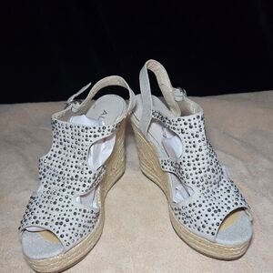 Boho Chic Cream Wedge Sandals With Metal Adornments